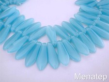 25 5 x 16 mm Czech Glass Dagger Beads: Milky Aquamarine