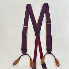 Cole Haan Leather Button End Suspenders Red Maroon Braces Made USA