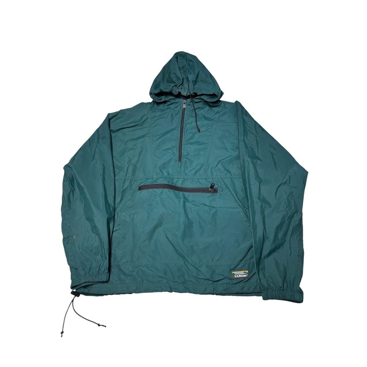 Vintage LL Bean Men Teal Green Nylon Anorak Windbreaker Half 