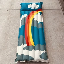 Vintage 70s Collectible Rainbow Clouds Pool Raft Inflatable Mat 65” HOLDS AIR