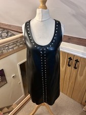M&S Faux Leather Embellished Mini Shift Dress Size 8 Black RRP £60