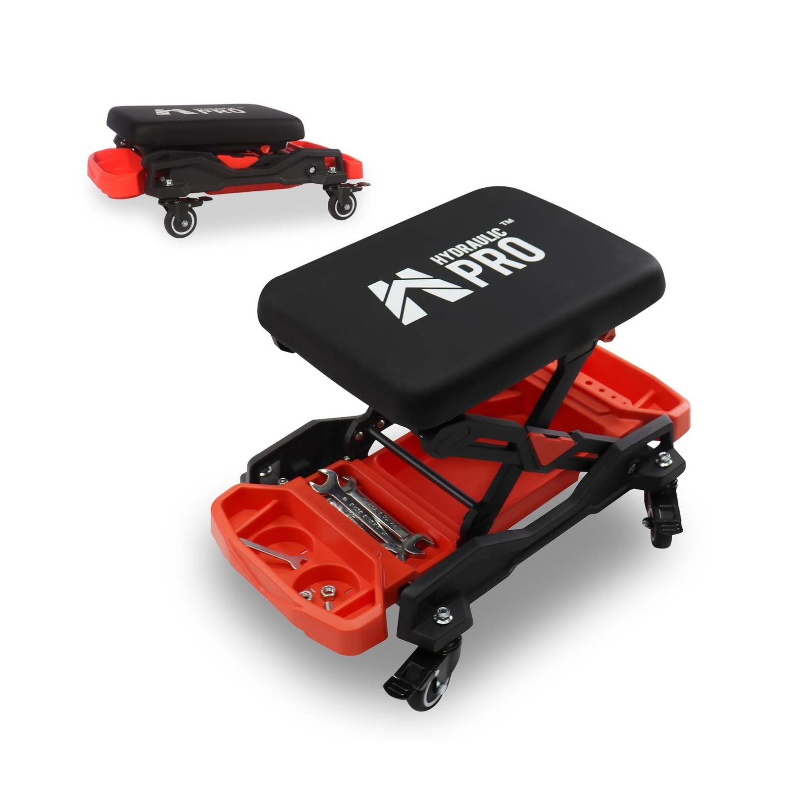 HYDRAULIC PRO Automotive Creeper Seat with Rolling Wheels, 300 LBS Capacity M...