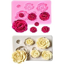 2PCS Silicone Rose Flower Mold for Cake Chocolate Fondant Decorating Wedding