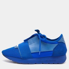 Balenciaga Blue Leather Suede and Mesh Race Runner Low Top Sneakers Size 39