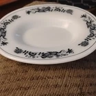 PYREX Old Town Blue Pattern White Glass Bowl with Black Accents, Round, Glossy