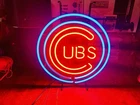 VINTAGE 2000 19”x19" Chicago Cubs REAL Neon Sign Light Pub Glass Mlb Baseball
