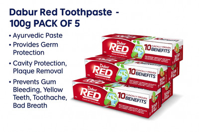 Dabur Red Toothpaste 100g x5 | Ayurvedic Herbal Paste | Fresh Breath & Gum Care
