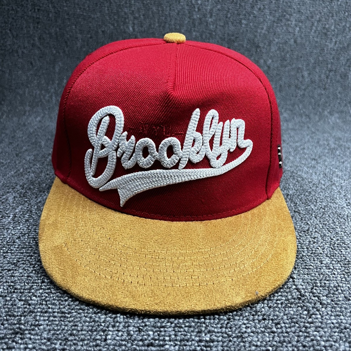 Cayler & Sons Brooklyn Script Snapback Hat Red Gold Suede Brim Metal Logo NEW