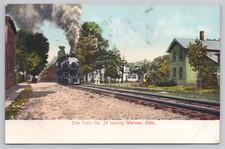 Vintage Postcard Erie Train No. 24 Leaving Warren, Ohio 1907 Steam Locomotive
