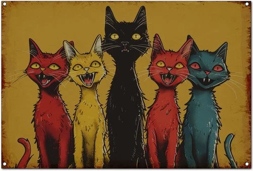 Original Vintage Cat Theme Wall Art Print Poster, Bad Tin Metal Signs Home Décor