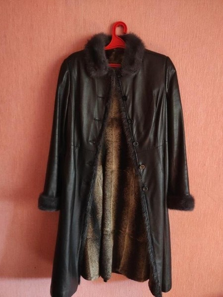 Women Pollini Coat Black Leather M