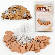 300 Pcs Small Price Tags with Elastic String, Brown Kraft Jewelry Tags for Pr...