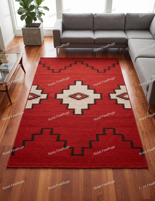 6x9 Ft Handwoven Red Wool Navajo Rug Native American Style Home Decor Sky Design