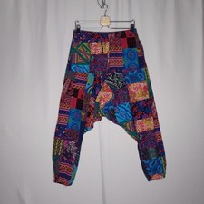 Boho Woven Harem Pants Womens Medium Patchwork Multicolor Bandana Paisley Hippie