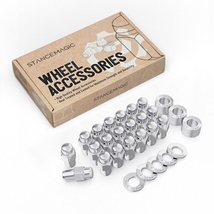 20pc 7/16-20 Lug Nuts w/ Washer, Flat Mag Seat, 1.75" Length, Silver 7/16"x20