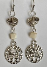 Silver Sand Dollar Earrings. Mother of Pearl. Beach. Ocean. Seashell.