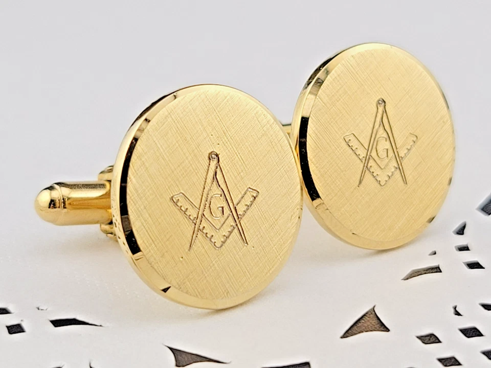 Abotoaduras vintage maçônicas assinadas Anson folheadas a ouro 3/4" - Imagem 3 de 4