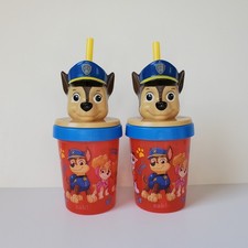 2 Paw Patrol Cup 13 oz Each Super Sipper Tumbler With Straw Figurine Top Chase