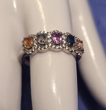 925 SILBER MULTICOLOR RAINBOW  BAND RING Gr.62