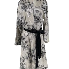 Midnight Velvet Women's Floral Robe & Gown Set White Black Size L See Note