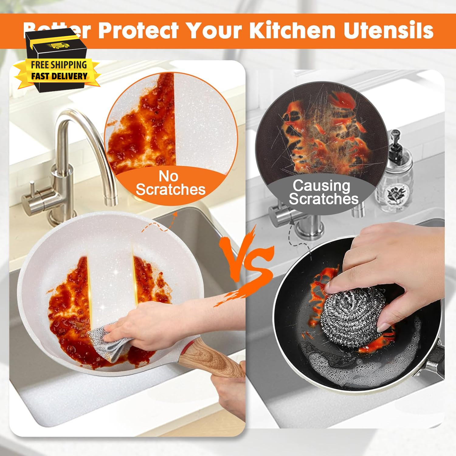 Non Scratch Wire Dishcloth,Double-Layer Wire Dishwashing Rags for Wet and Dry,Wi