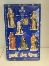 Vintage Holiday Time Nativity Set 10 Piece Set In Box Baby Jesus Mary Joseph