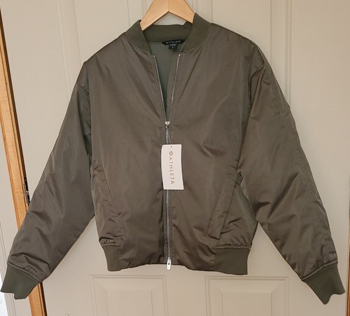 NWT New Athleta Sateen Bomber Jacket Women S Moss/Olive Green Color MSRP $199