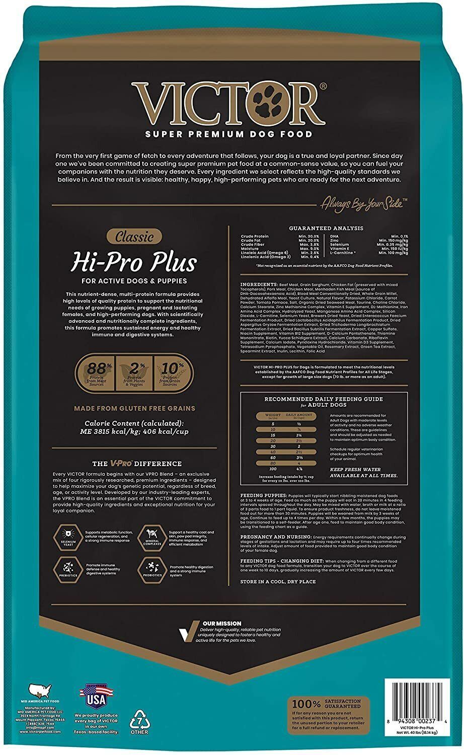 Victor 2374 Classic HiPro Plus HighProtein Beef Recipe Dry Dog Food