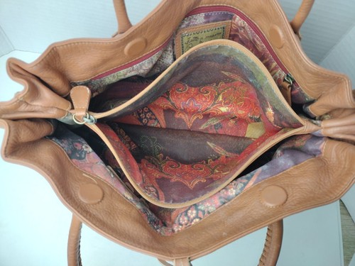 Fatto a Mano By Carlos Falchi Brown Pebbled Leather Stitch Shoulder Handbag - Picture 10 of 17