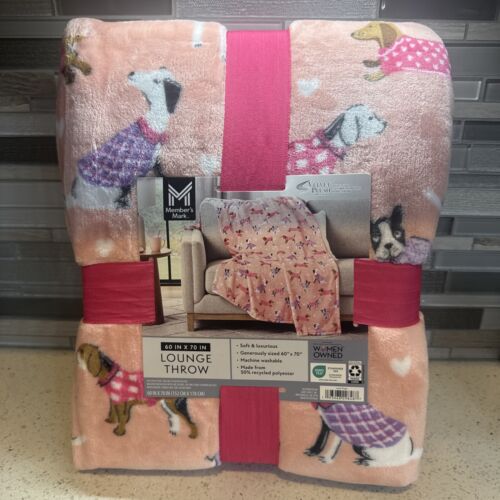 New Love Pups 60" x 70" Pink Plush Puppy Dog Print Super Soft Blanket