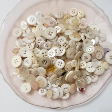 Vintage Lot of White Buttons 4-hole, 2-hole Some shank MOP  9+ oz