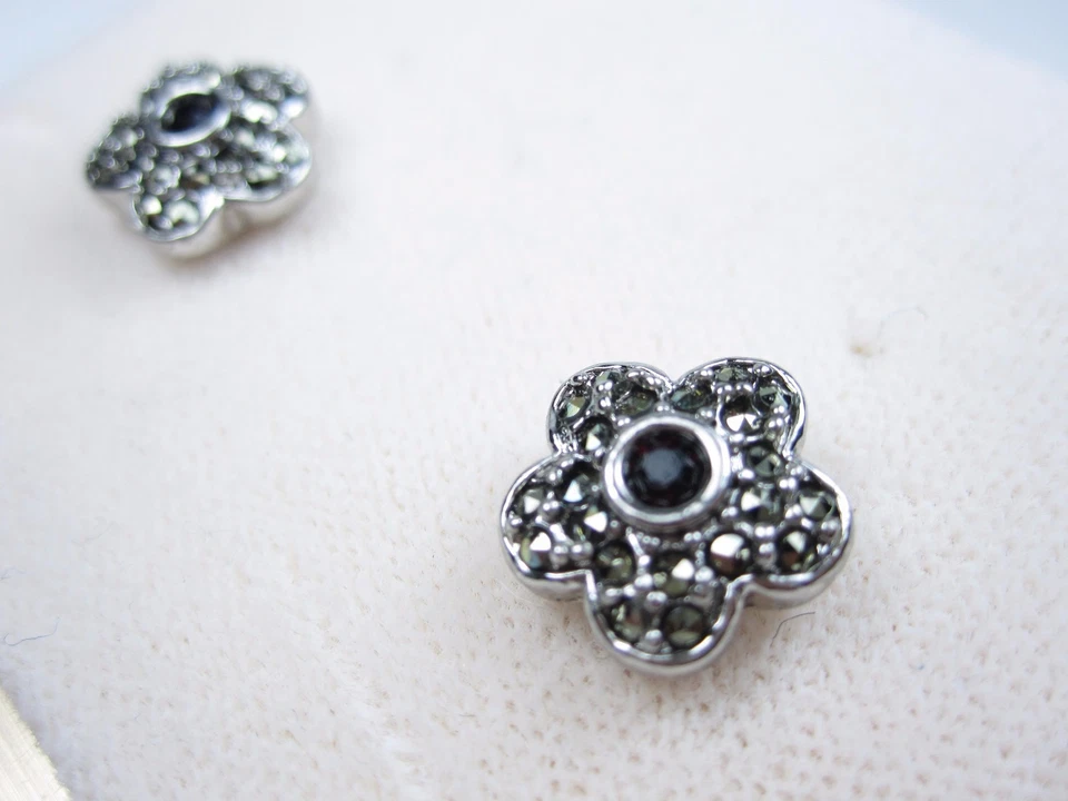 D'Orlan Rhodium Plated Pierced Earrings with Marcasite Crystals 0653 - Image 4 of 4