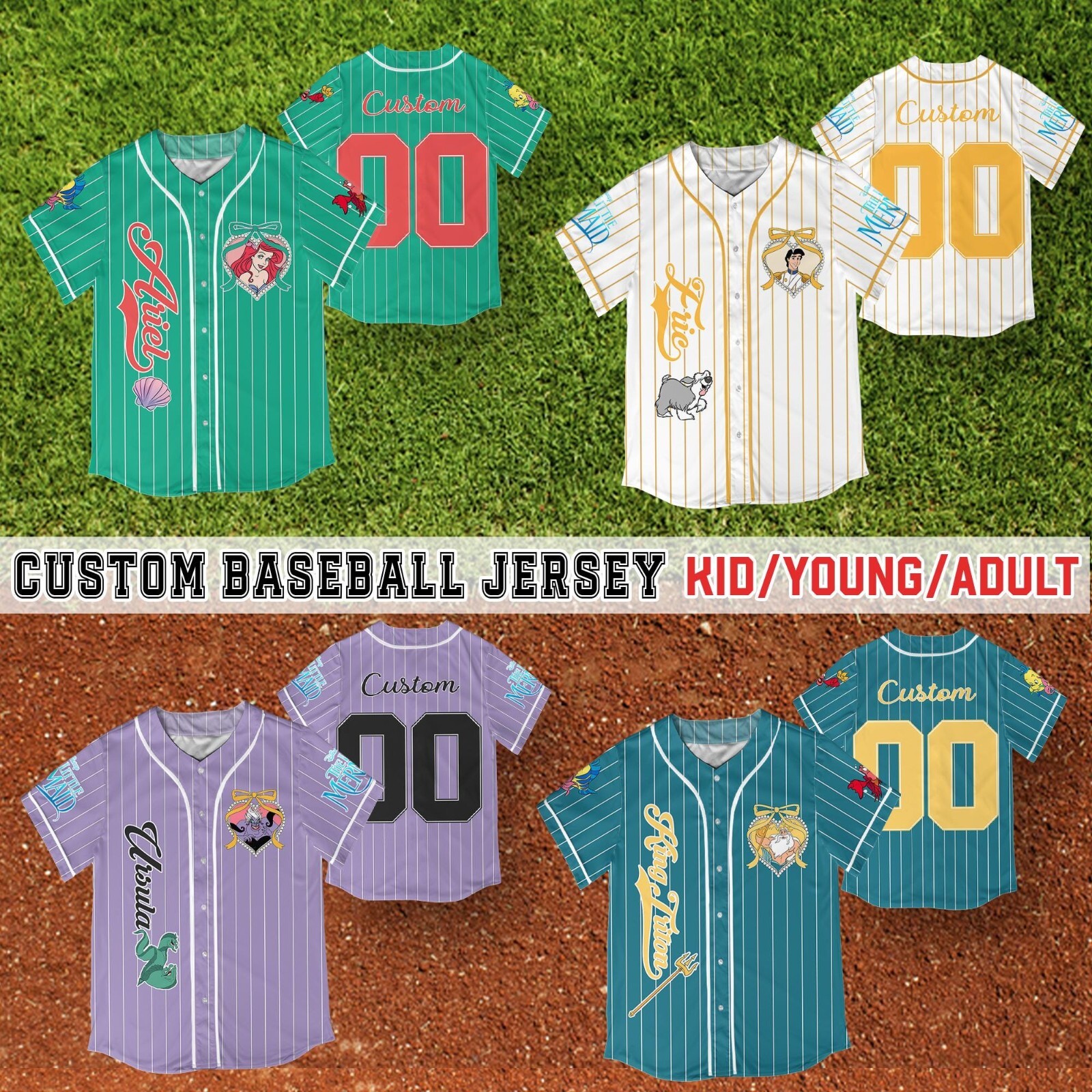 Custom Disney Little Mermaid Coquette Baseball Jersey for Kids & Adults