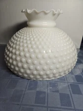 Vintage Milk Glass Hobnail Ruffled Top 9.75" Fitter Opening Lamp Shade Globe