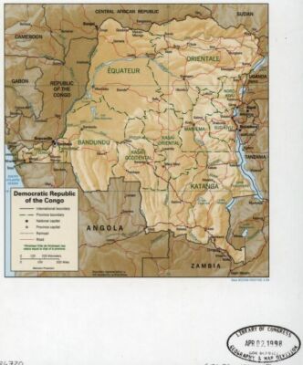 20'' x 24'' 1998 Map of Democratic Republic of the Congo