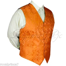 ORANGE Paisley Tuxedo Suit Dress Vest Waistcoat Formal Prom Wedding Prom XS - 6X