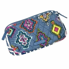 Vera Bradley NWOT Double Zip Cosmetic Travel Bag Painted Medallions Gray Pink