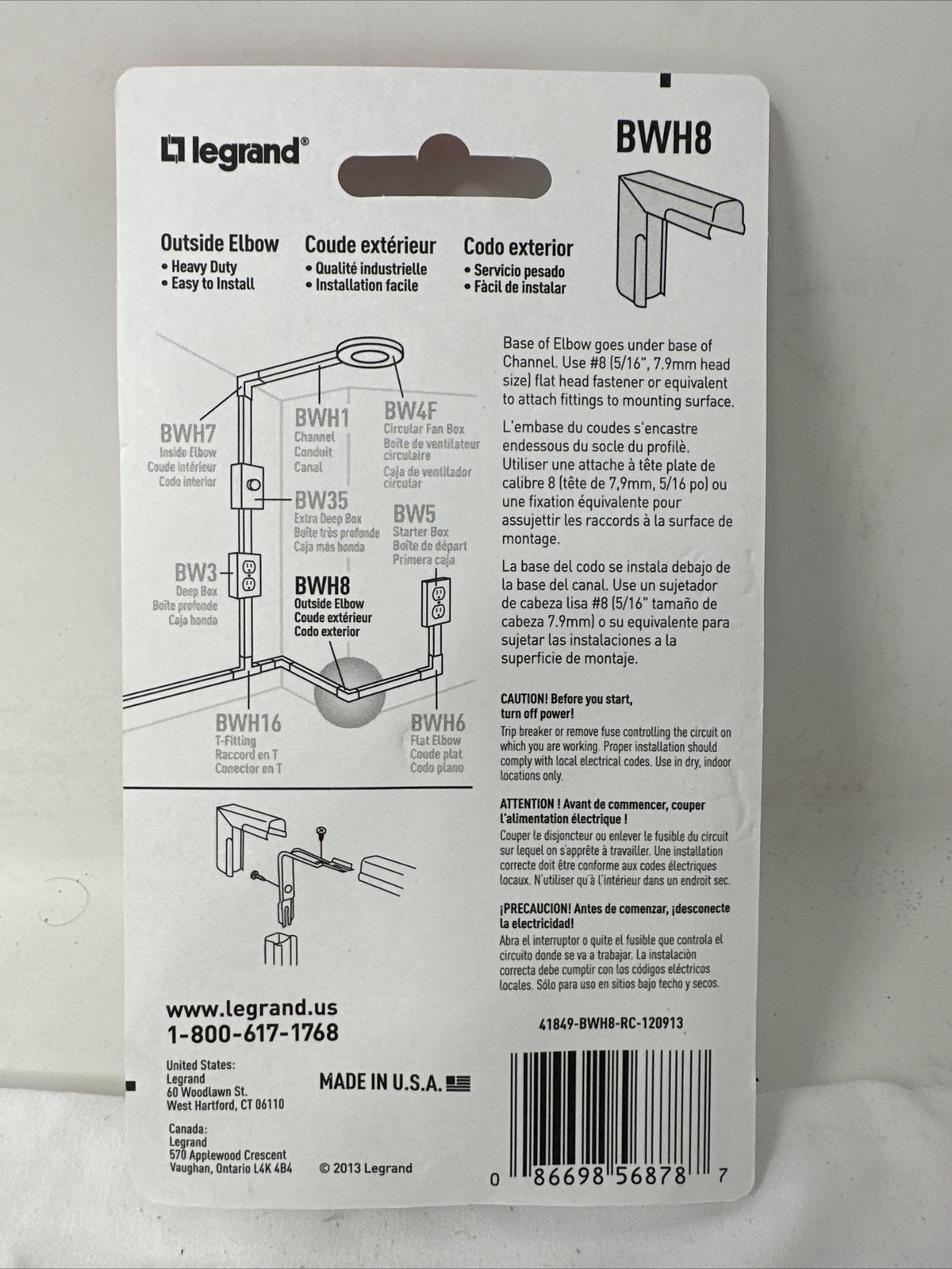 Legrand Wiremold 700 Series BWH8 Raceway Outside Elbow White (5pack