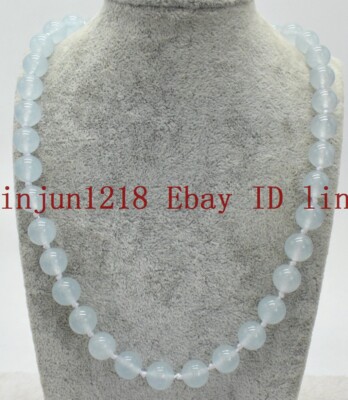 Pretty 6/8/10/12/14mm Light Blue Aquamarine Round Gemstone Necklace 18''