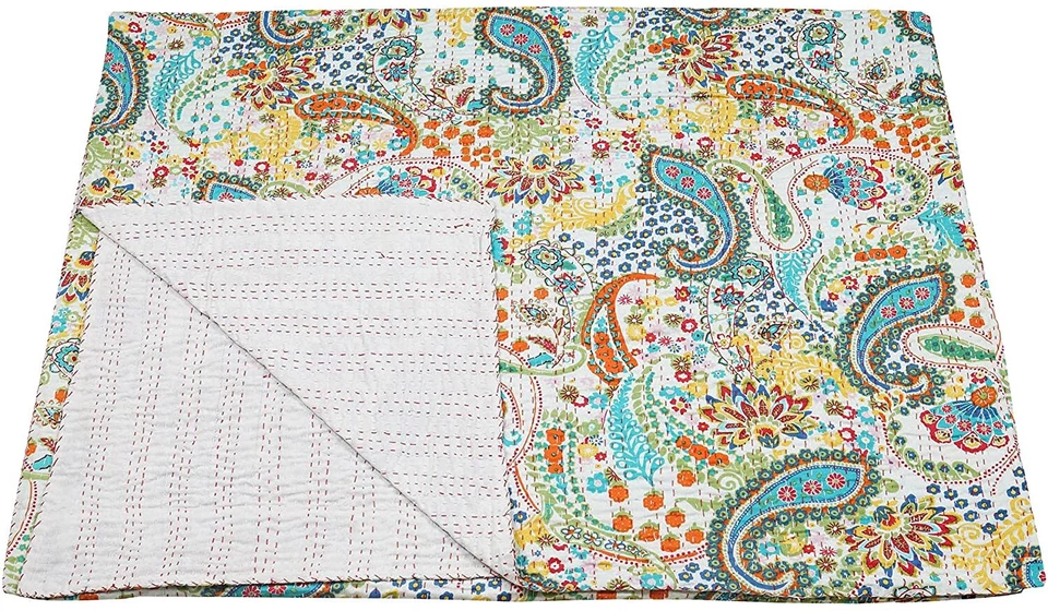 Colcha Kantha hecha a mano india colcha vintage manta de algodón Gudari Queen Foto 3 de 4