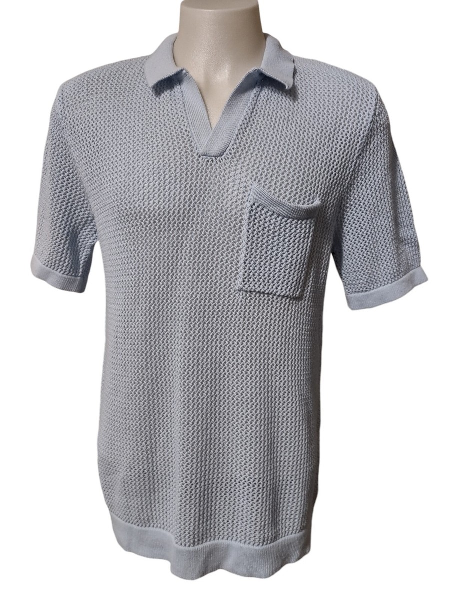 Art Of Rhetoric Sweater Men's Size L Crochet Knit Light Blue Polo