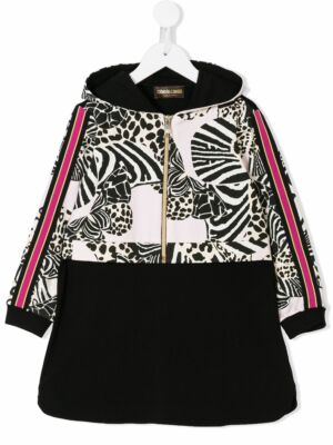 NWT NEW Roberto Cavalli girls 2in1 look black pink dress hoodie 6y 7y