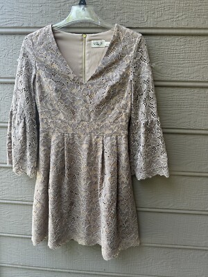 Eliza J Lace Tan Fit and Flare Fancy Cocktail Mini Dress Womens Size 4 | eBay Eliza J Lace Tan Fit and Flare Fancy Cocktail Mini Dress Womens Size 4 | eBay
