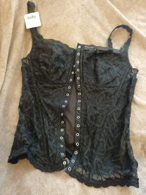 Lejaby Black Basque Bustier Textured missing Ribbon Tie Size 14 UK / INT4 / US7