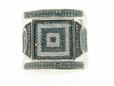 Men's 935 Argentium Silver White/Blue Cubic Zirconia Pinky Engagement Ring