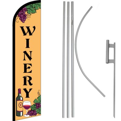 Winery Windless Banner Flag & 16' Flagpole Kit/Ground