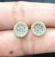 DEAL! 0.40CTW NATURAL ROUND BAGUETTES DIAMOND CLUSTER STUDS EARRINGS 8.8MM