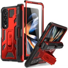 For Galaxy Z Fold 4 5G Case Shockproof Cover with S Pen Holder Metallic Red
