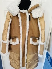 Womens Duck Down Faux Fur Coat Beige Coat Size M