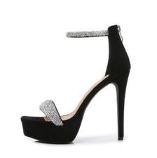 Womens Back Zip High Heels Open Toe Rhinestone Decor Sandals Fashion Party Shoes